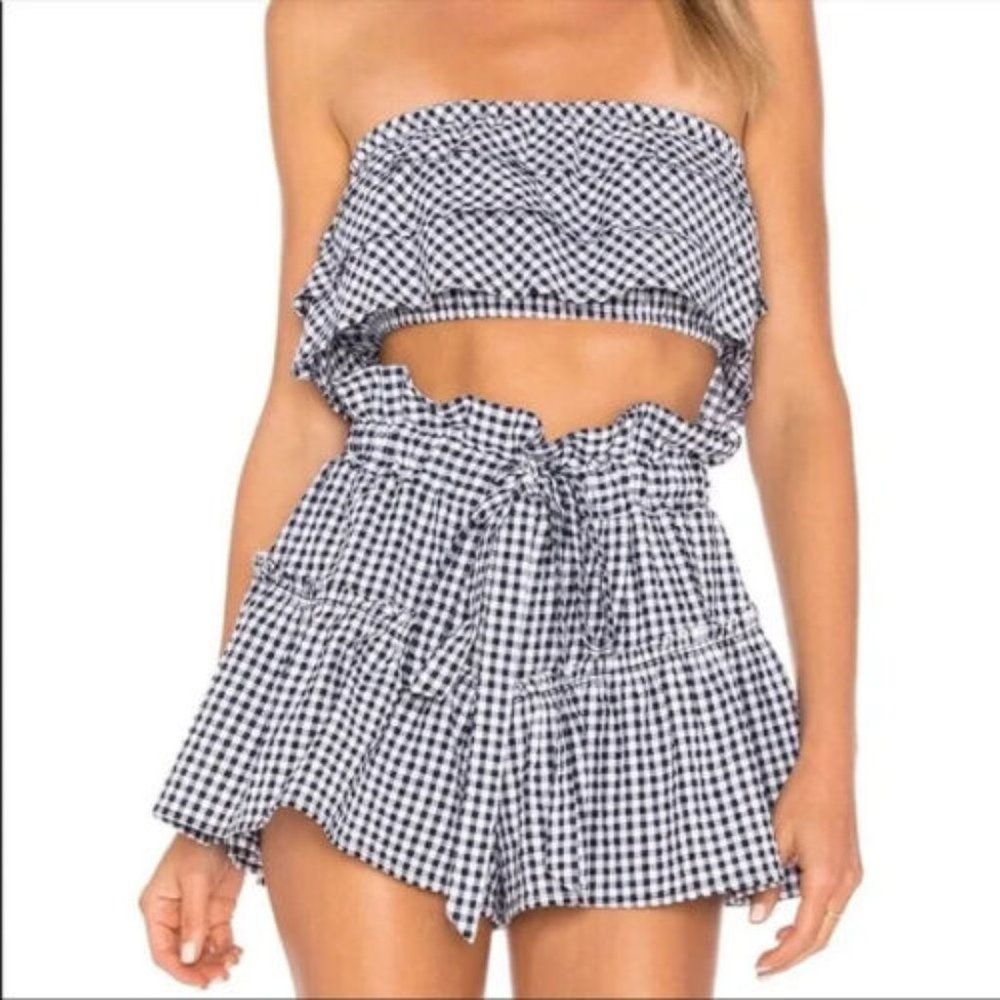 Blue Life Blue & White Cherie Gingham Shorts Size S